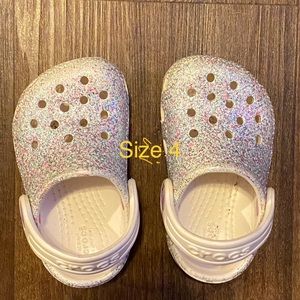 Silver glittery crocs size 4
